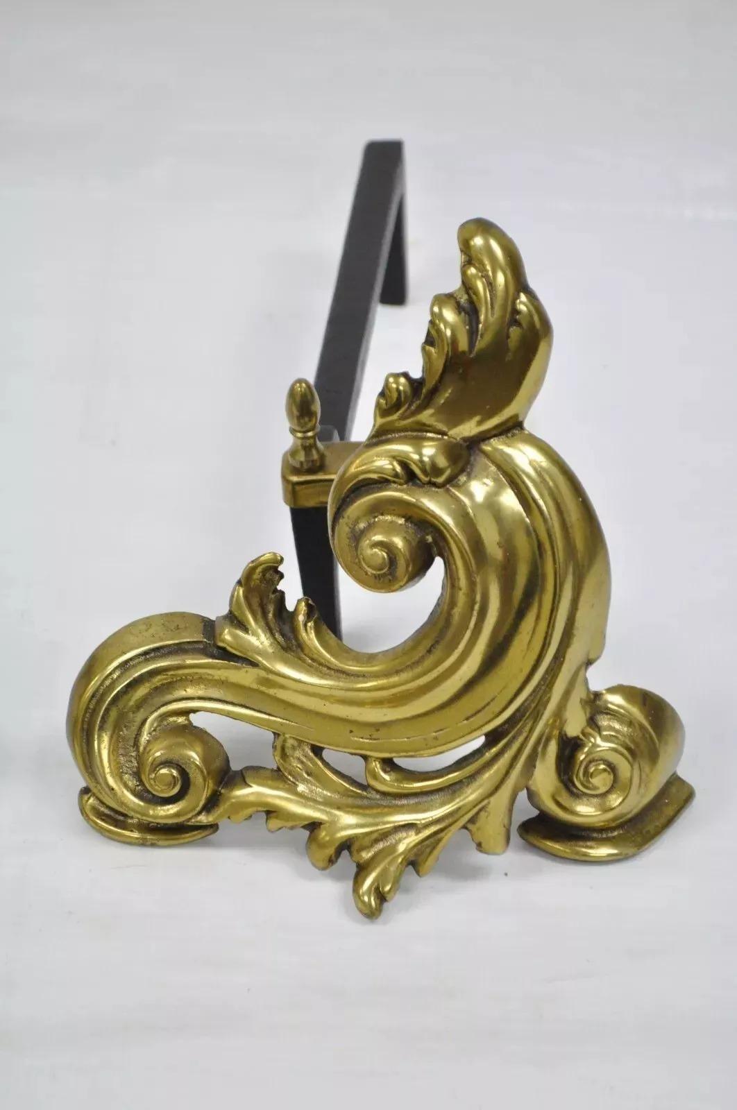 Unknown Antique French Rococo Style Small Bronze Acanthus Scroll Chenet Andirons - Pair For Sale