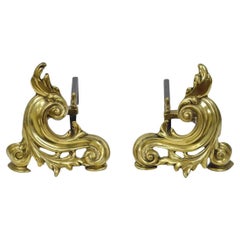 Antike französische Rokoko-Stil kleine Bronze Acanthus Scroll Chenet Andirons - Paar