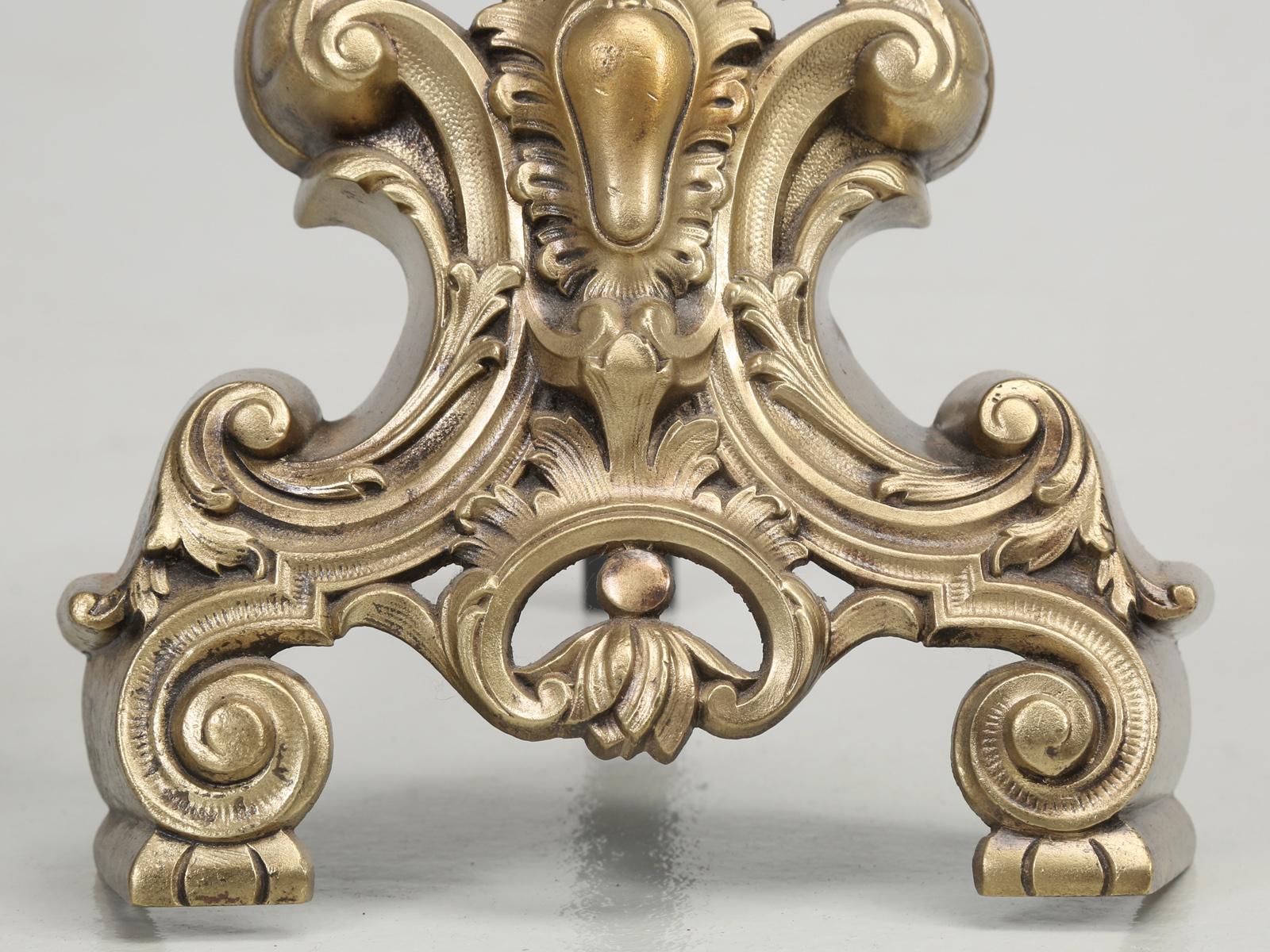 Antique French Rococo Style Solid Bronze Andirons For Sale 4