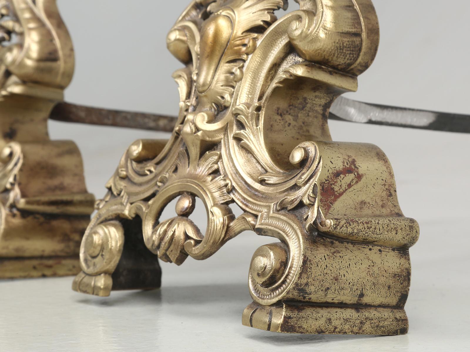 Antique French Rococo Style Solid Bronze Andirons For Sale 6