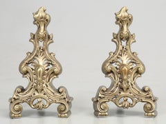 Antique French Rococo Style Solid Bronze Andirons