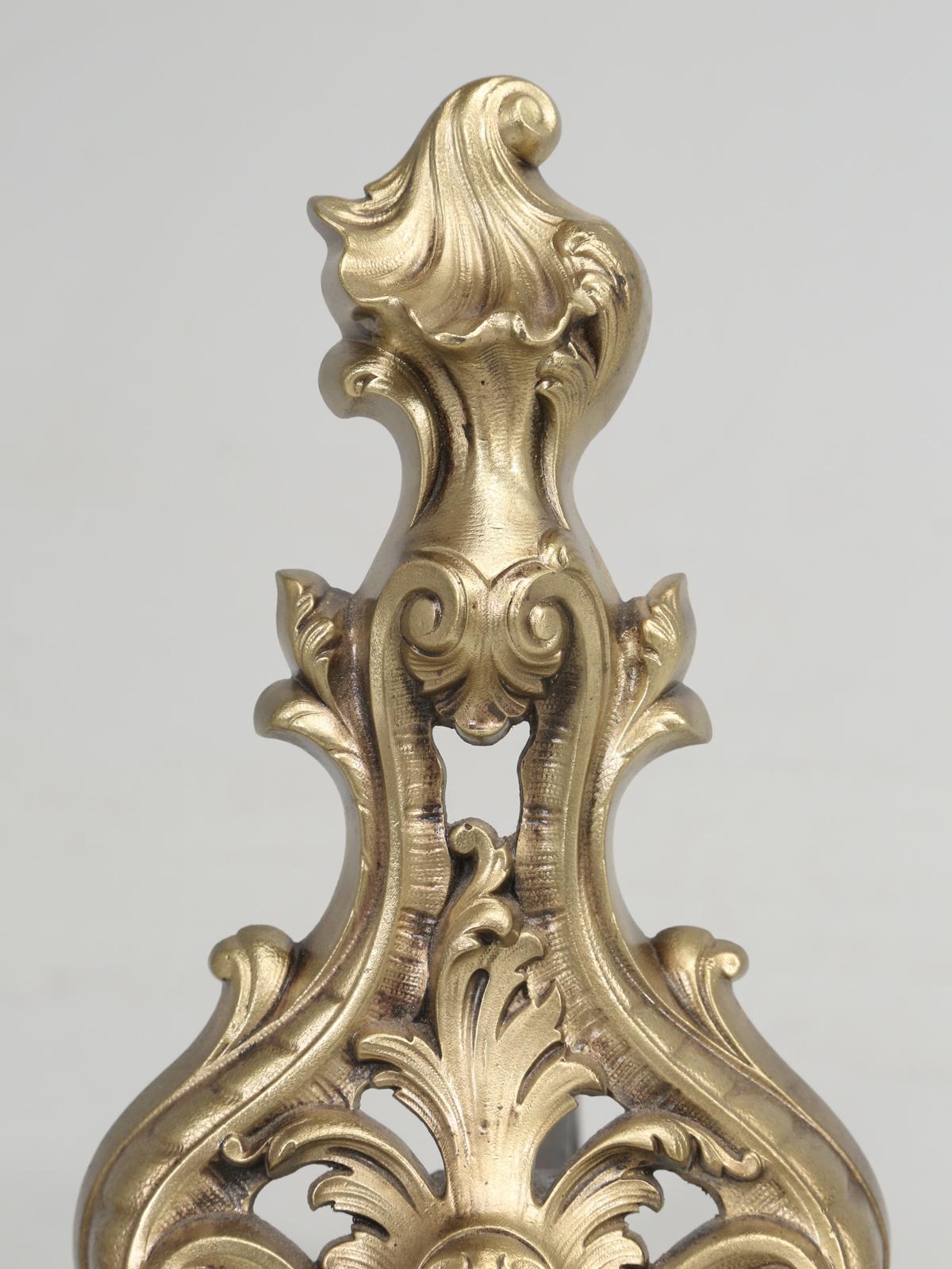 Late 19th Century Antique French Rococo Style Solid Bronze Andirons For Sale