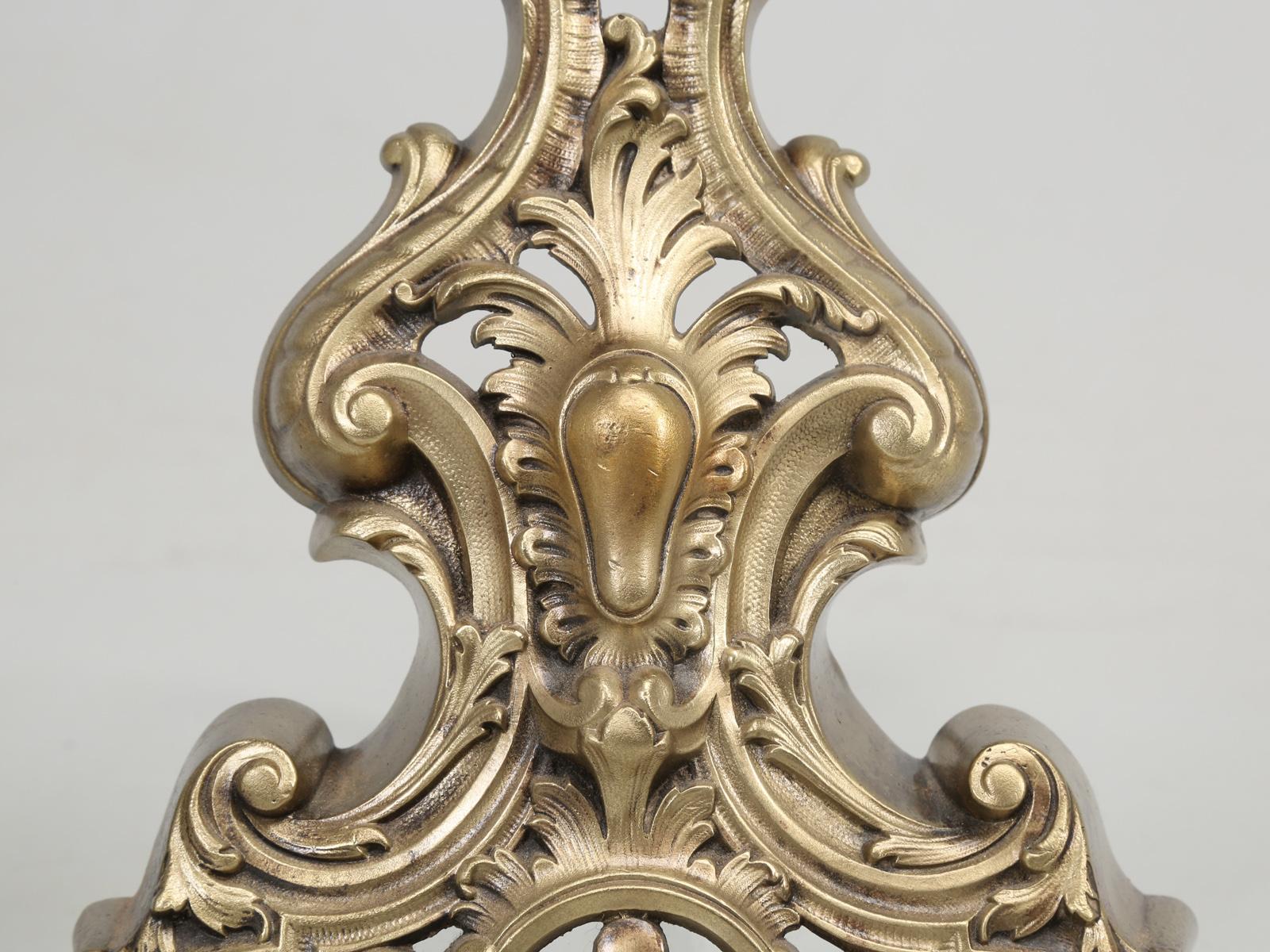 Antique French Rococo Style Solid Bronze Andirons For Sale 1
