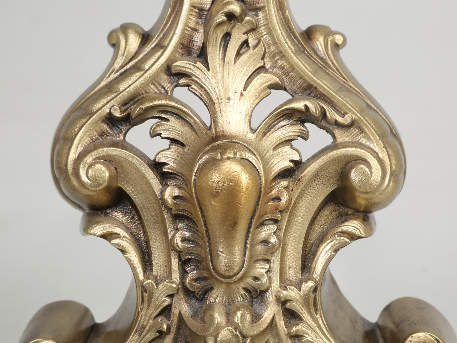 Antique French Rococo Style Solid Bronze Andirons For Sale 2