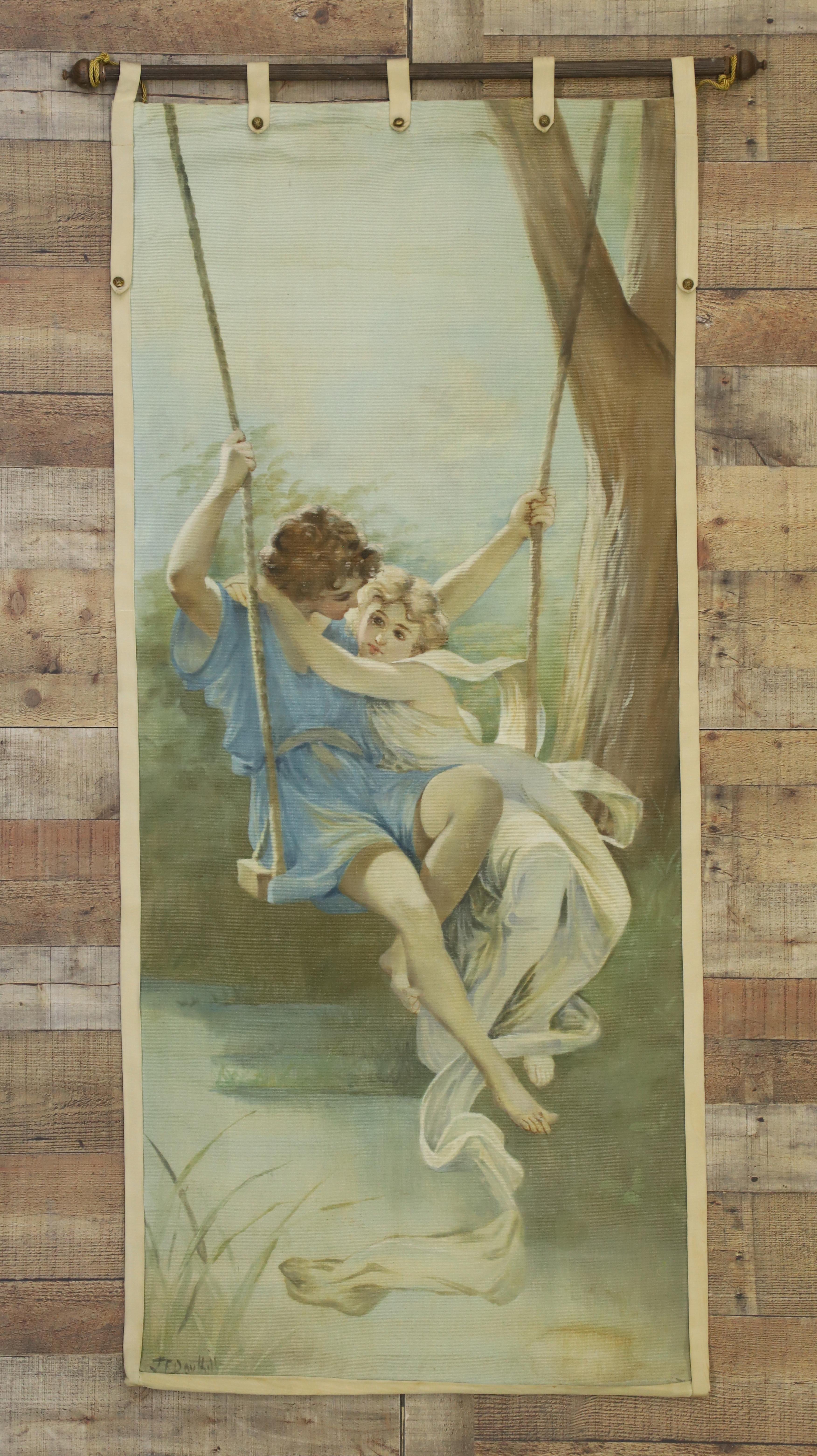 Antique French Rococo Style Tapestry, Springtime Inspired by Pierre-Auguste Cot In Good Condition In Dallas, TX