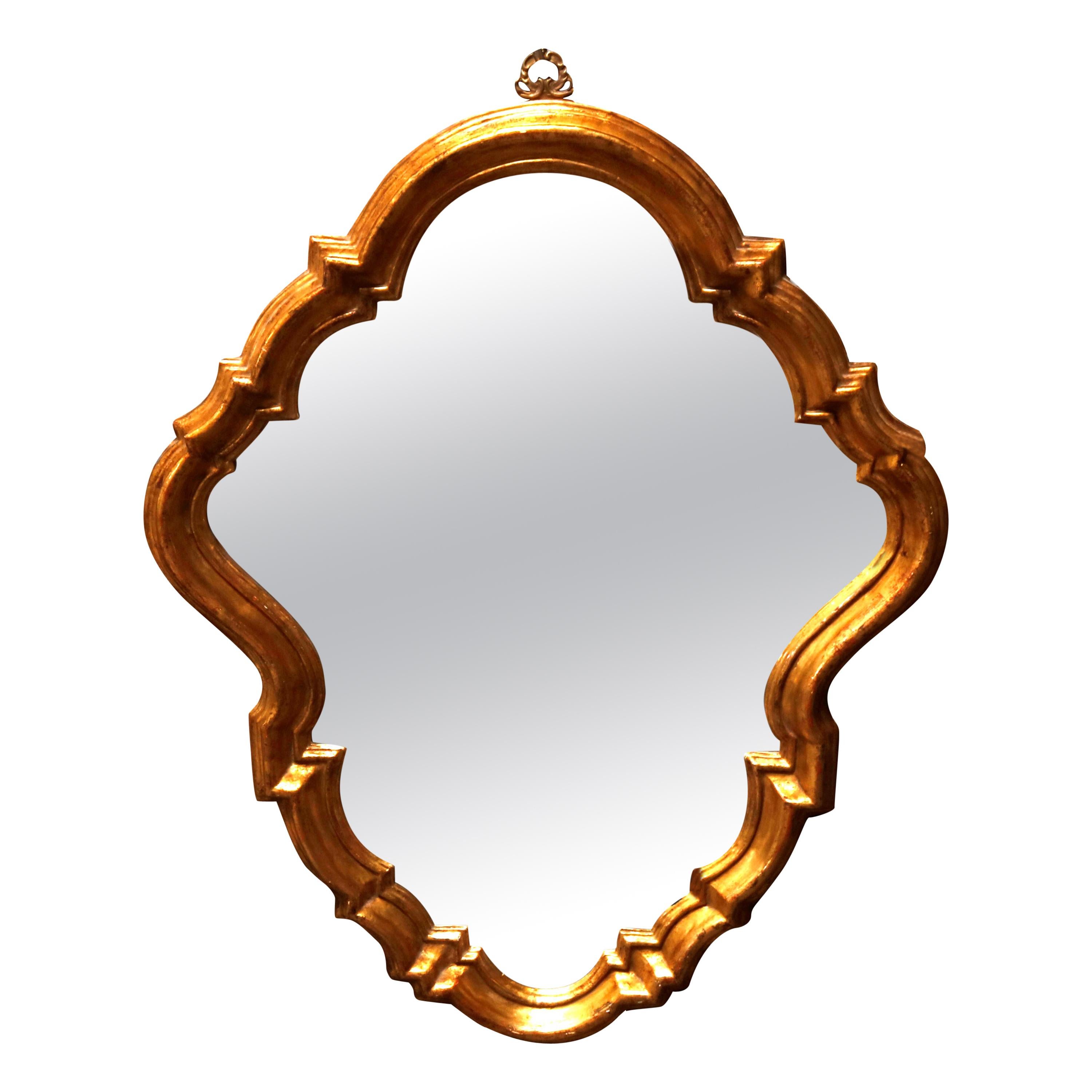 Antique French Rococo Stylized Shield Form Giltwood Wall Mirror, circa 1920