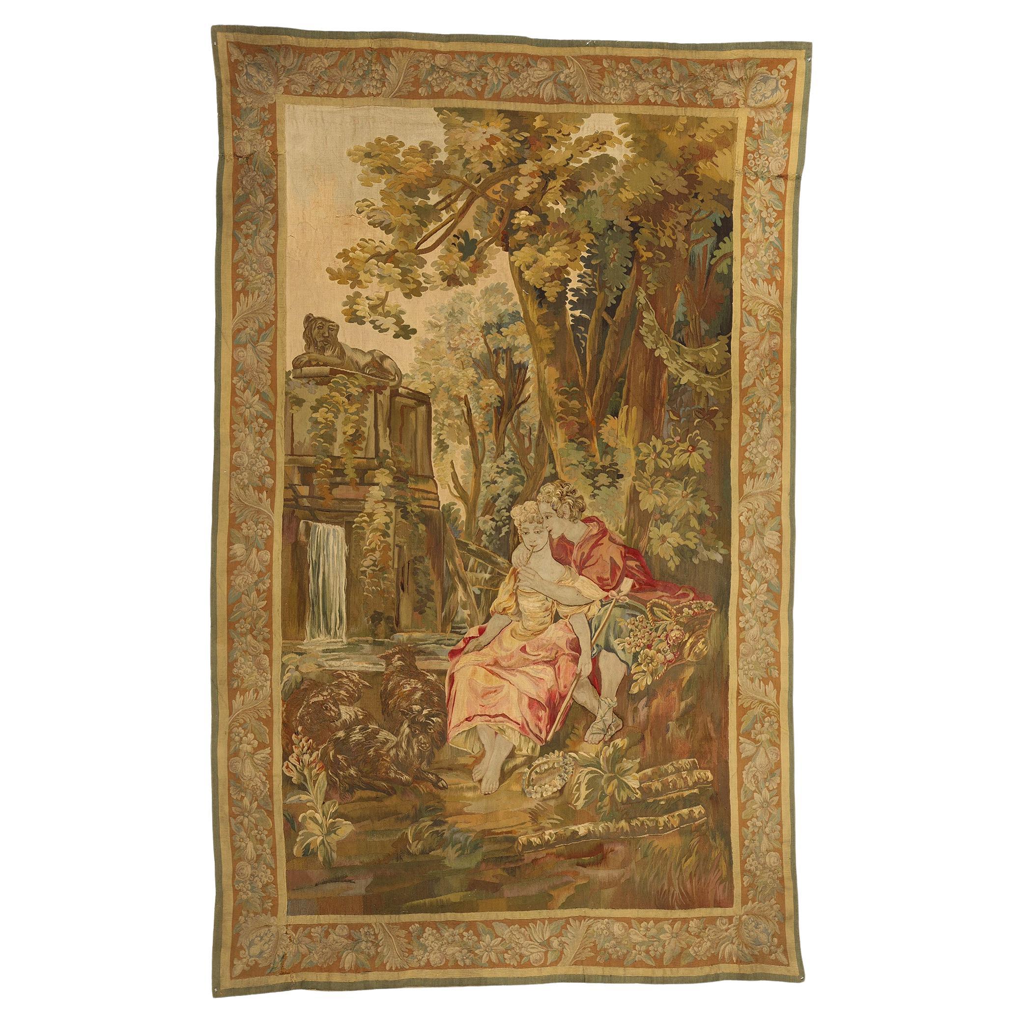 Antiker französischer Aubusson-Wandteppich, inspiriert von Francois Boucher