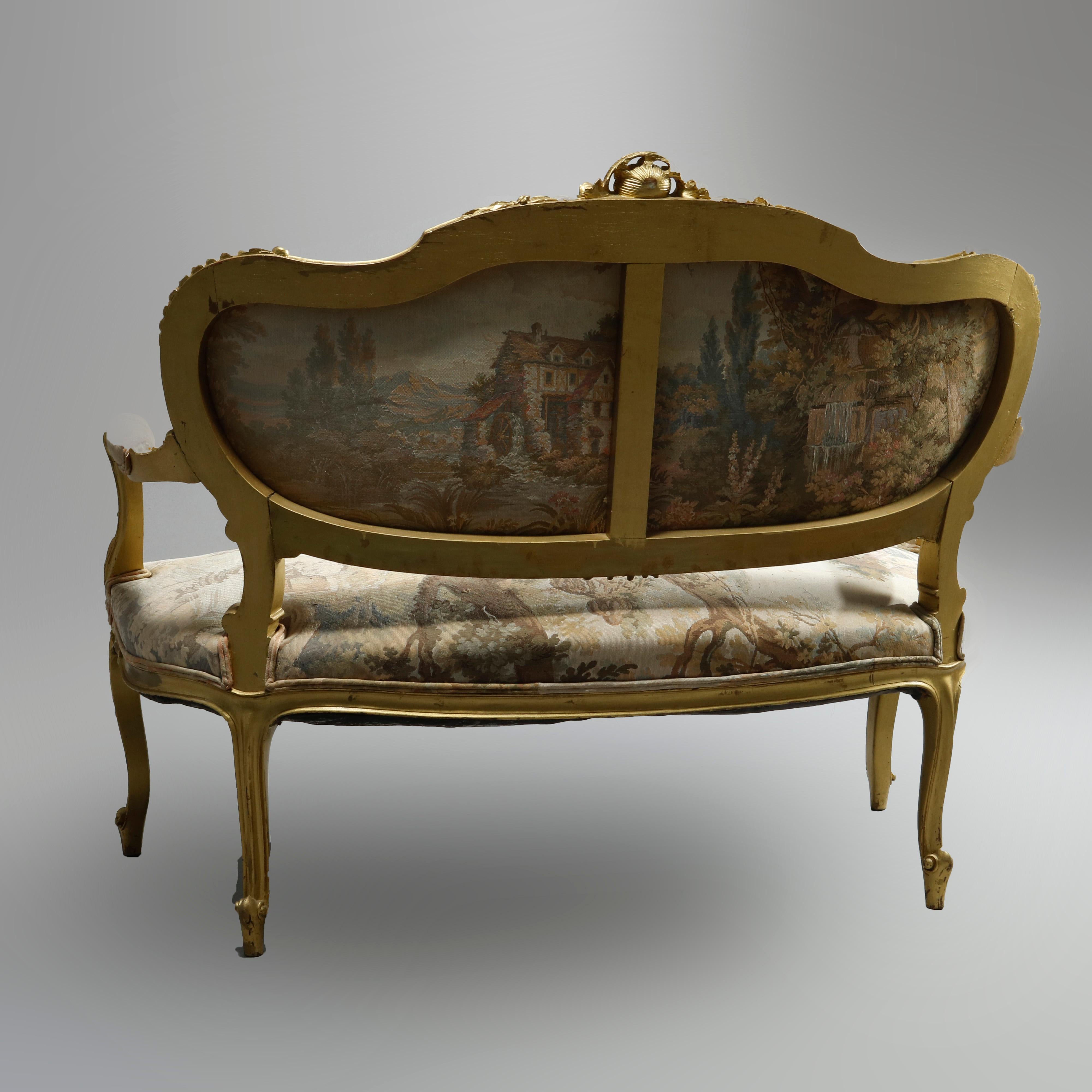 Antique French Rococo Three Piece Giltwood & Tapestry Parlor Set, Circa 1900 6
