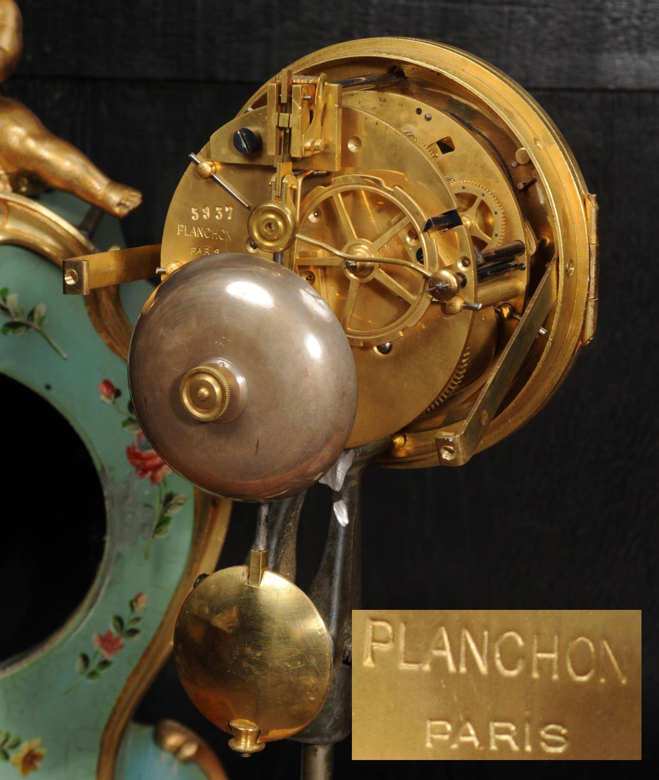 Antique French Rococo Vernis Martin Lacquer Clock by Planchon -  Paris For Sale 9