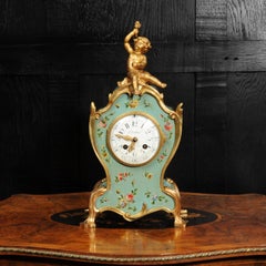 Antique French Rococo Vernis Martin Lacquer Clock by Planchon - Paris
