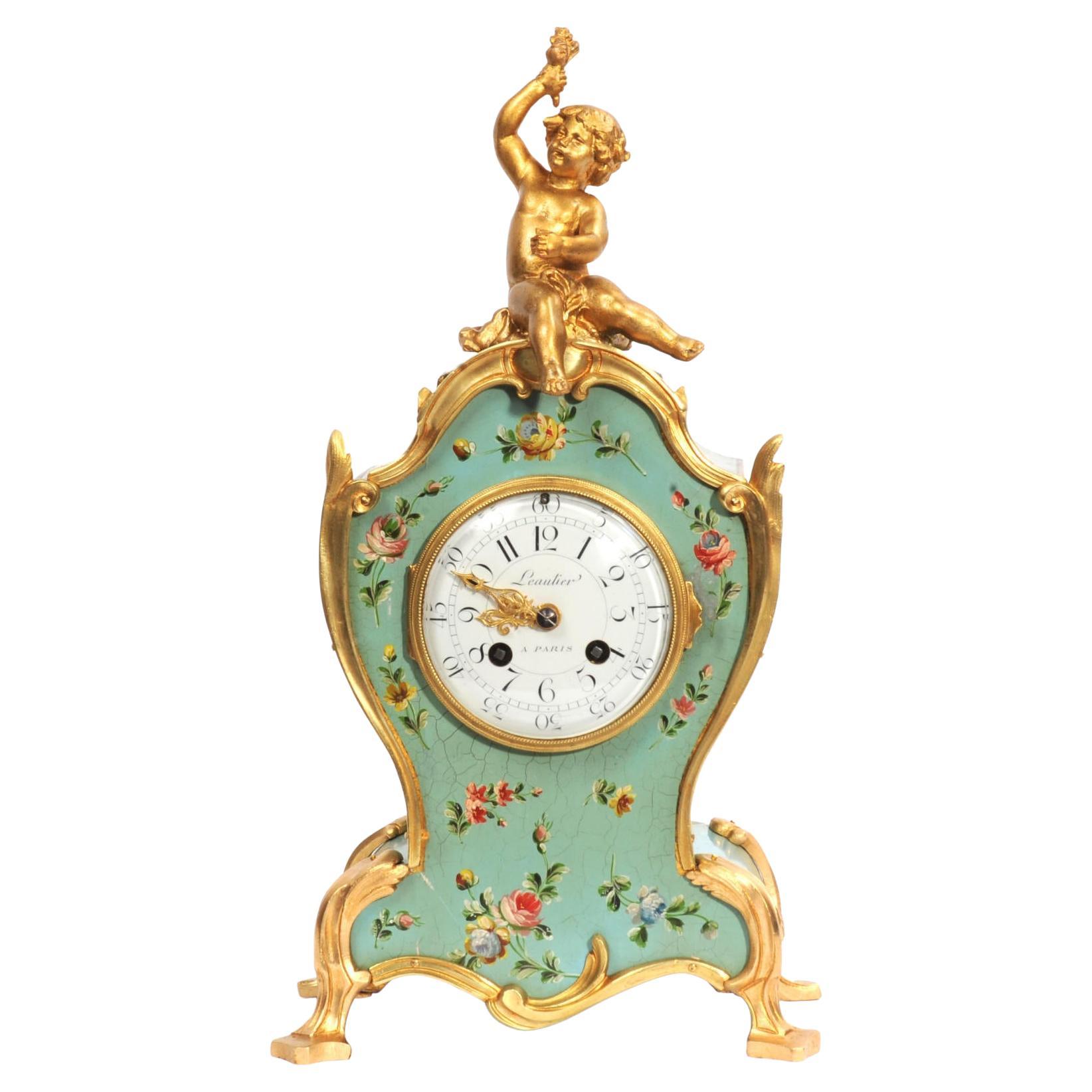 Horloge française ancienne rococo Vernis Martin laquée par Planchon -  Paris