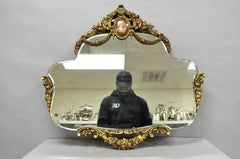 Antique French Rococo Victorian Gold Gilt Wood Frame Cameo Boudoir Wall Mirror