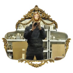 Antique French Rococo Victorian Gold Gilt Wood Frame Cameo Boudoir Wall Mirror