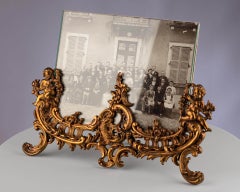 Antique French Rococo Victorian Style Gilt Brass Glass Photo Picture Frame