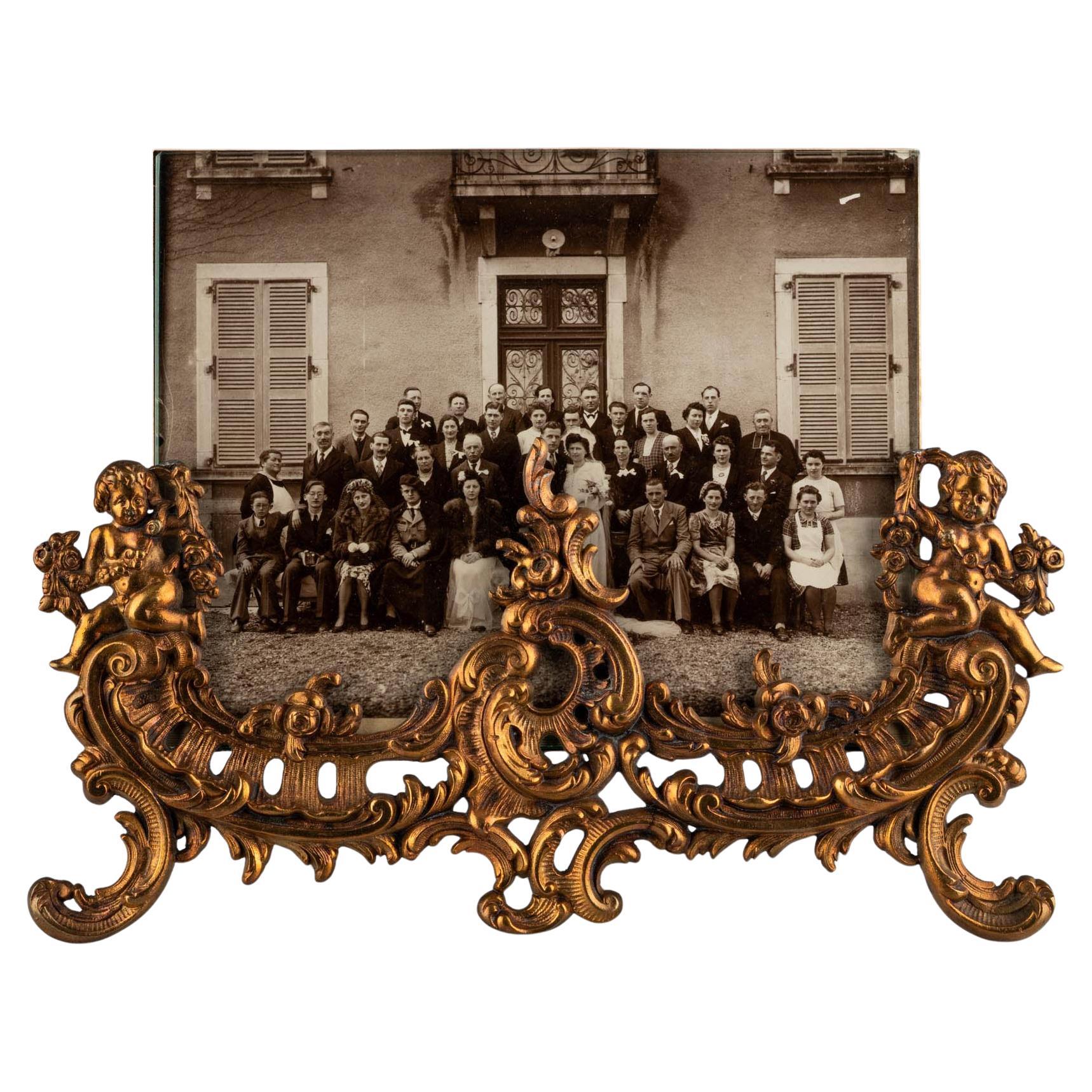 Antique French Rococo Victorian Style Gilt Brass Glass Photo Frame