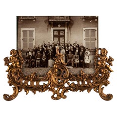 Antique French Rococo Victorian Style Gilt Brass Glass Photo Picture Frame