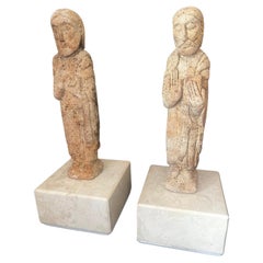Antique French Romanesque 11th Century Par of St.Peter and St.Paul Limestone