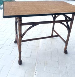 Antique French Root Bamboo & Grasscloth Rectangular Table, C.1890