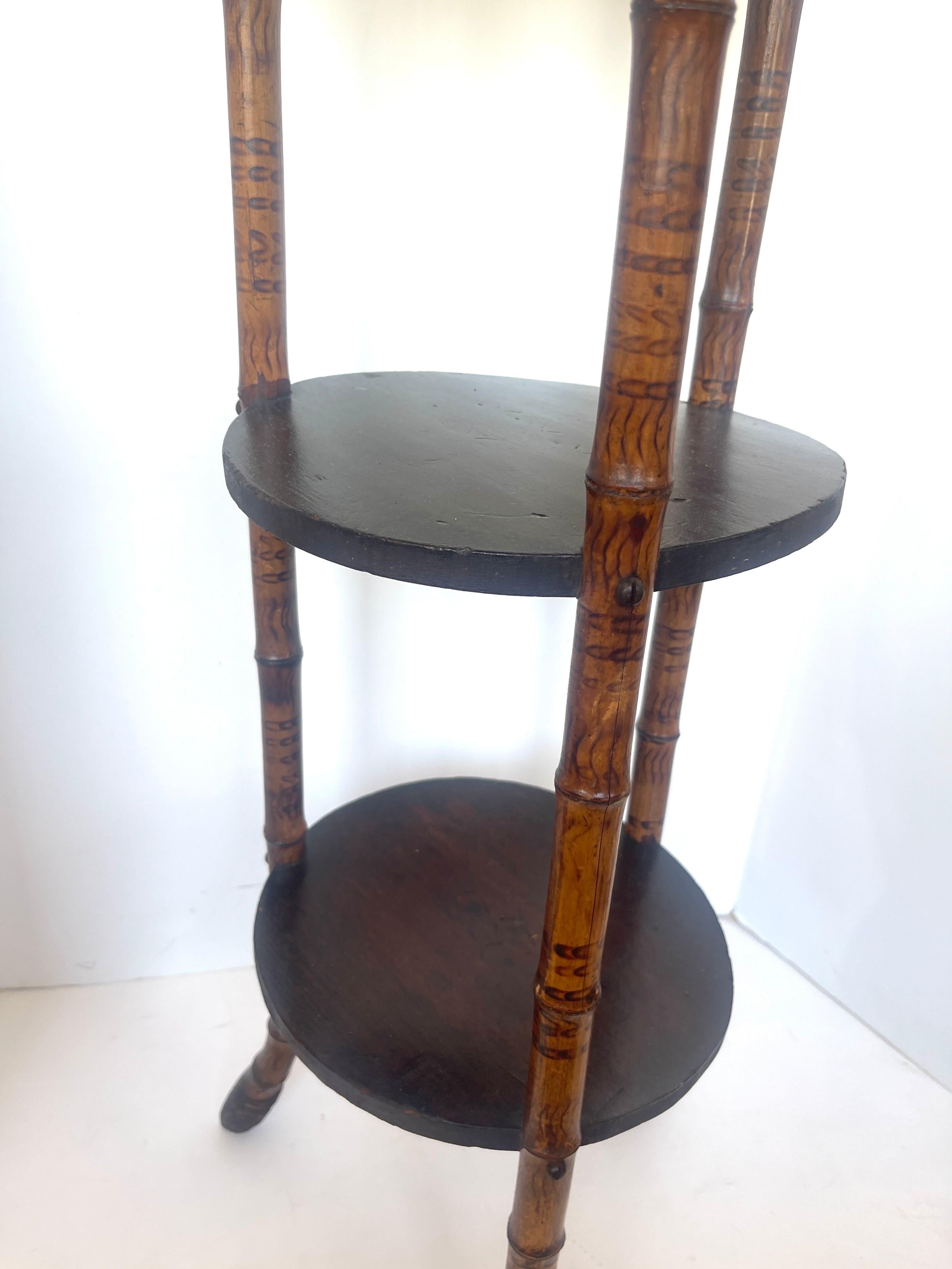 Aesthetic Movement Antique French Root Bamboo & Wood Three Tier Stand C.1900