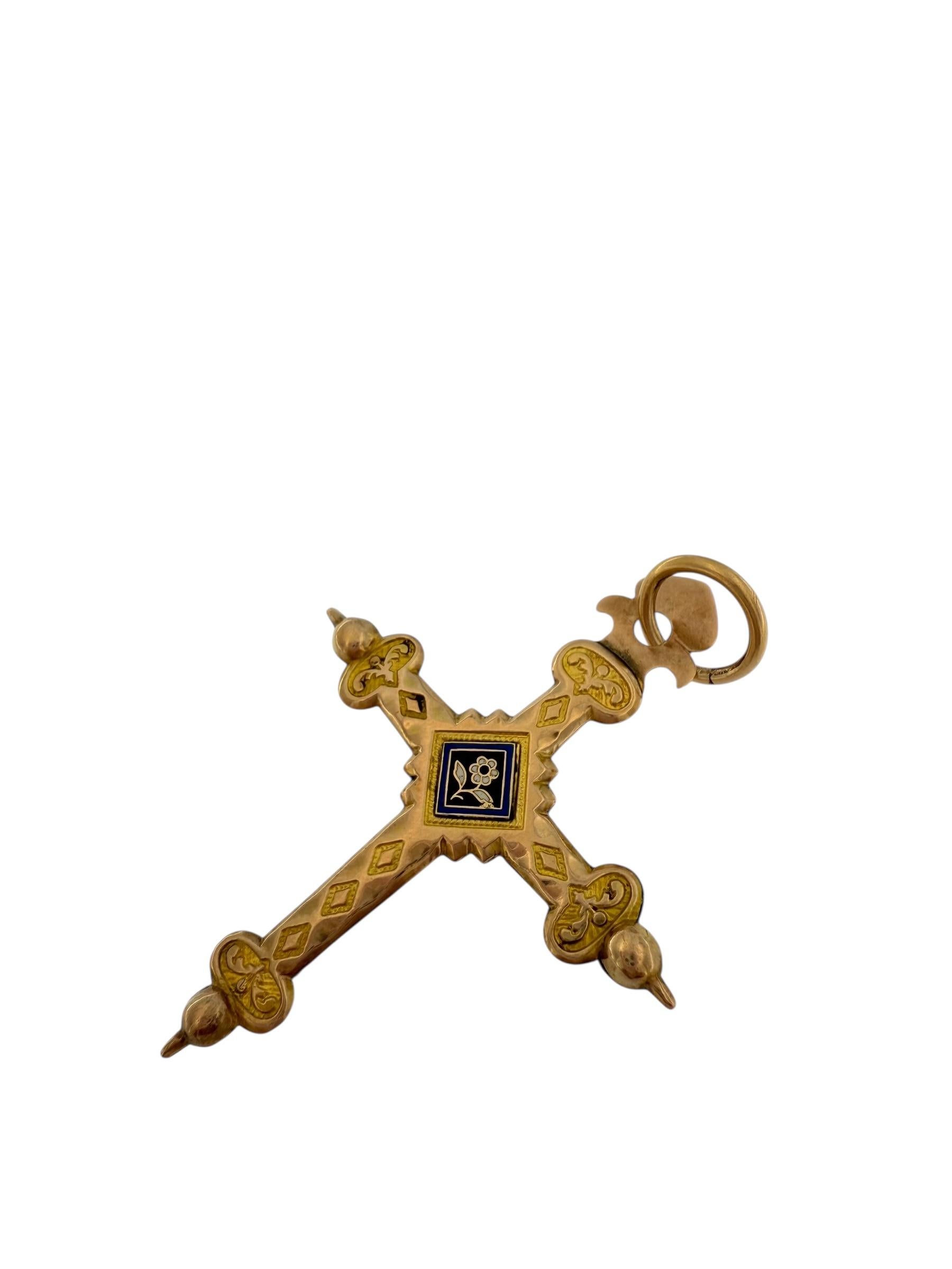 Antique French Rosa e Croce in oro giallo con smalto In condizioni buone in vendita a Esch sur Alzette, Esch-sur-Alzette