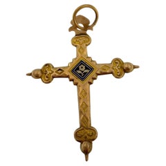 Antique French Rose and Yellow Gold Cross with Enamel