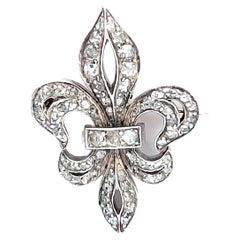 Antique French Rose Cut Diamond 18 Karat Gold Fleur de Lis Brooch