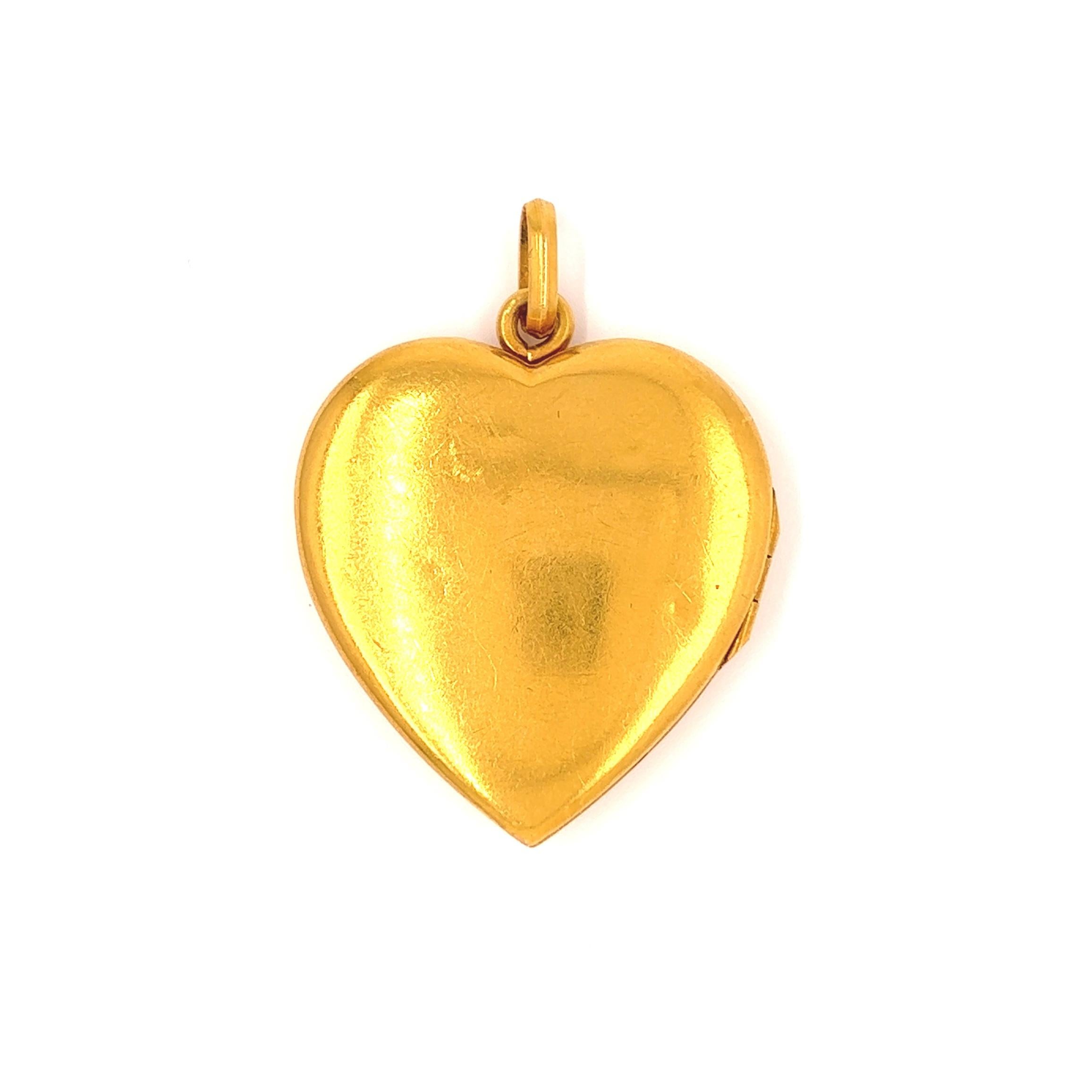 One Antique French Rose Cut Diamond 18 Karat Gold Heart Shaped Locket. Featuring one rose cut diamond of approximately 0.25 carat, graded I-J color, VS clarity. Crafted in 18 karat yellow gold with French hallmarks. Circa 1890s. The locket measures