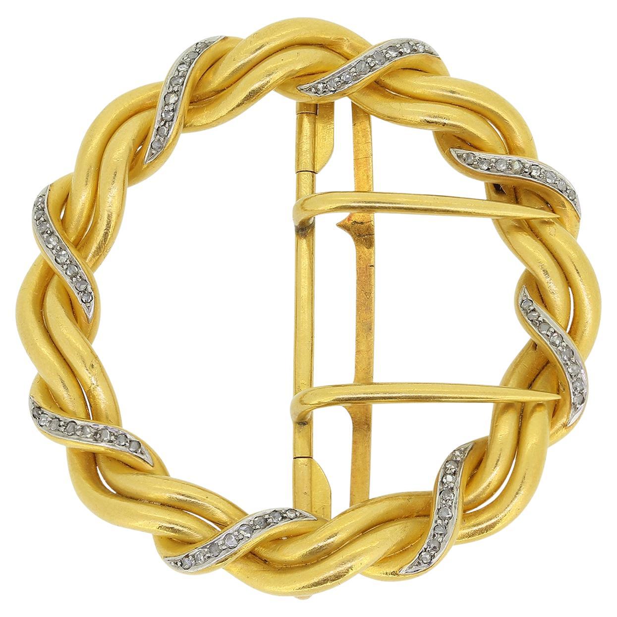 Antique French Rose Cut Diamond Belt Buckle For Sale
