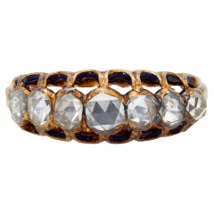 Antique French Rose Cut Diamond Enamel 18k Yellow Gold Ring