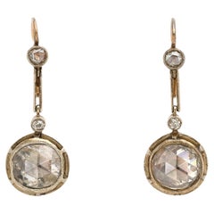 Antique French Rose Cut Diamond Gold Dangle Earrings