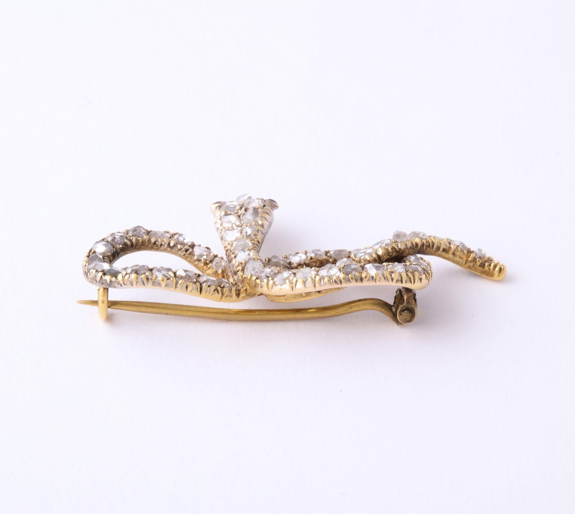 Antique French Rose Diamond 'Infinity' Snake Brooch In Good Condition In New York, NY