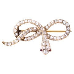 Antique French Rose Diamond Snake 'Infinity' Brooch