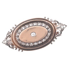 Antique French Rose Gold Silver and Ol Cut Diamond Brooch