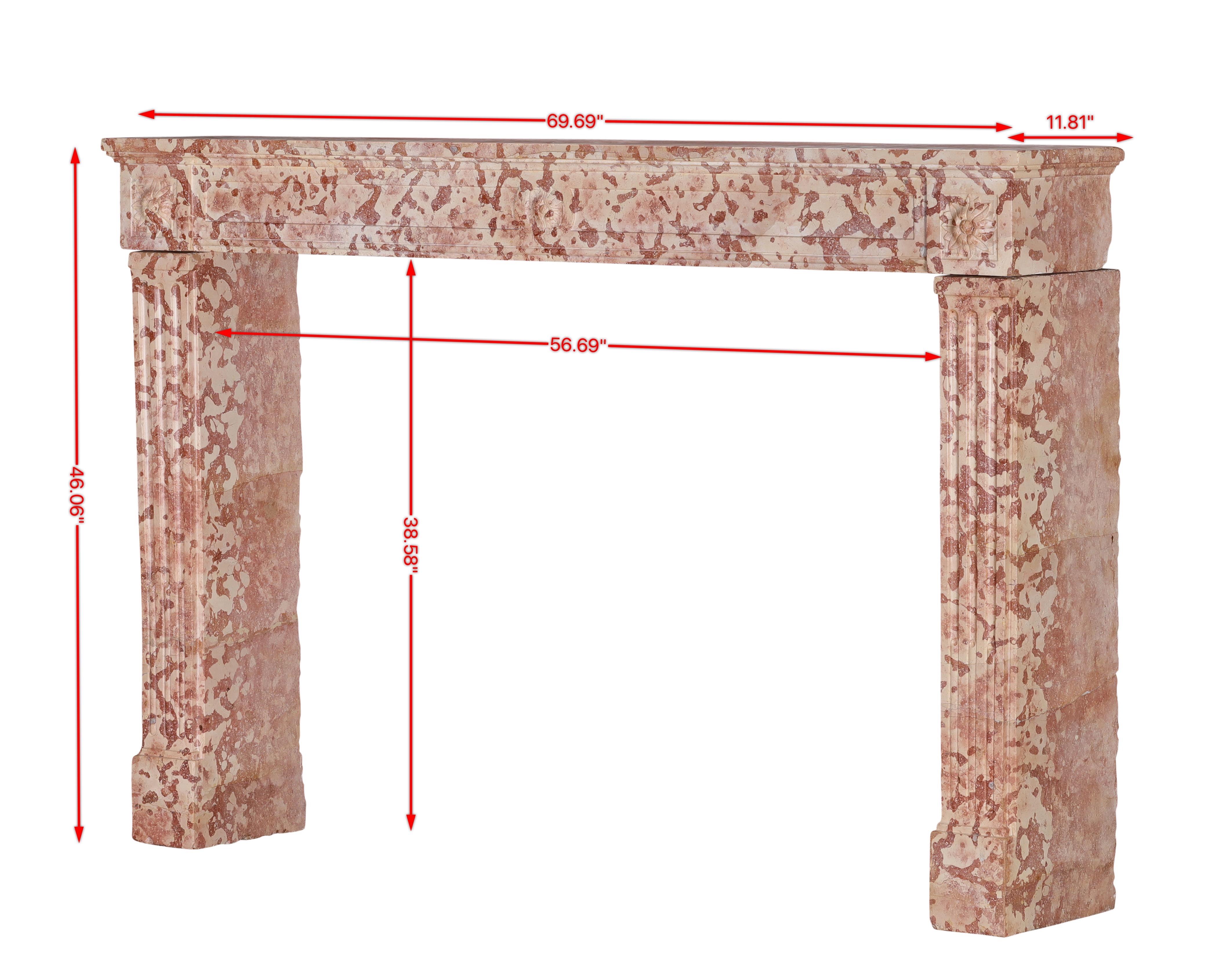Luigi XVI Antique French Rosé Marble Stone Fireplace Surround 18th Century Ever Stylish in vendita