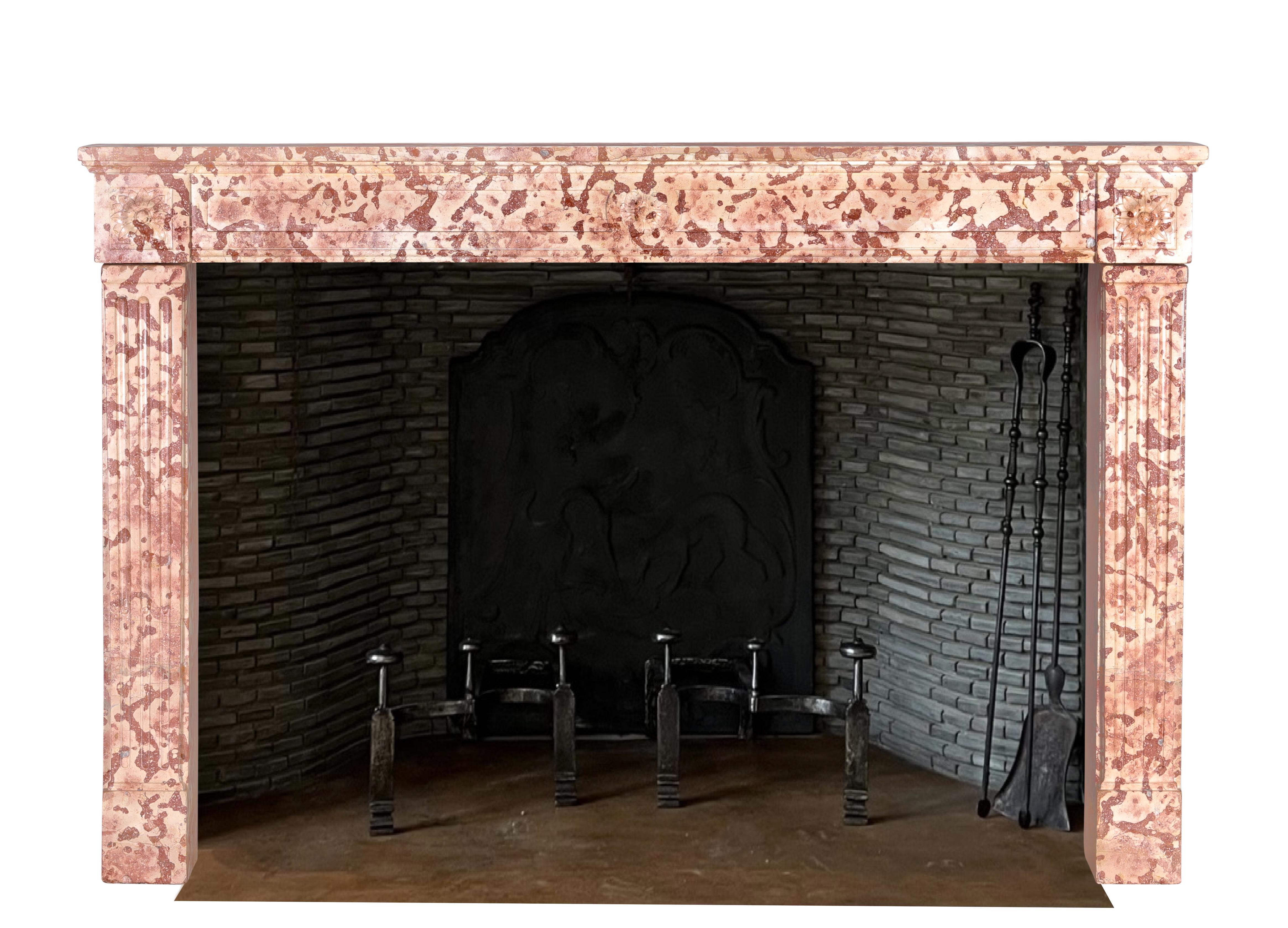 Francese Antique French Rosé Marble Stone Fireplace Surround 18th Century Ever Stylish in vendita