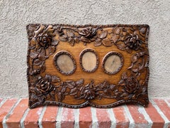 Antique French Rose Triple Oval Picture Frame Tallado Roble Black Forest, c1890