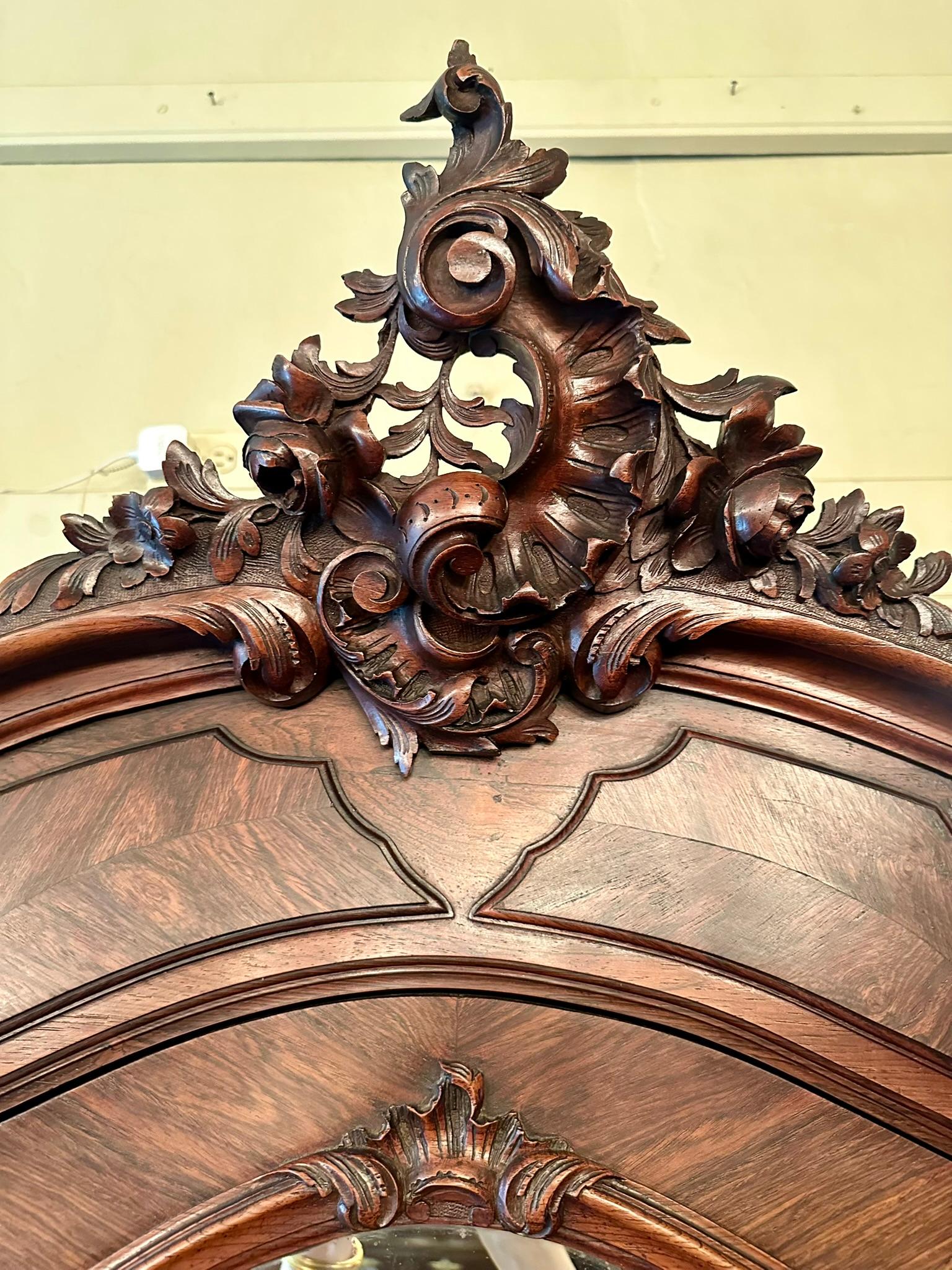 19th Century Antique French Rosewood and Beveled Mirror Single Door Armoire, Circa 1890-1900.