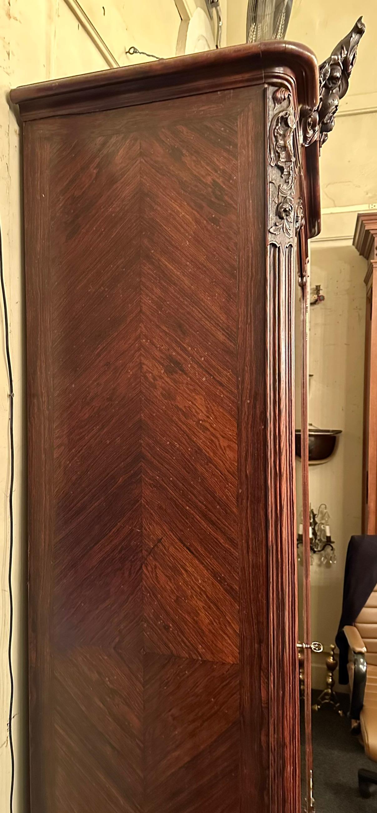 Antique French Rosewood and Beveled Mirror Single Door Armoire, Circa 1890-1900. 3