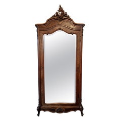 Antique French Rosewood and Beveled Mirror Single Door Armoire, Circa 1890-1900.
