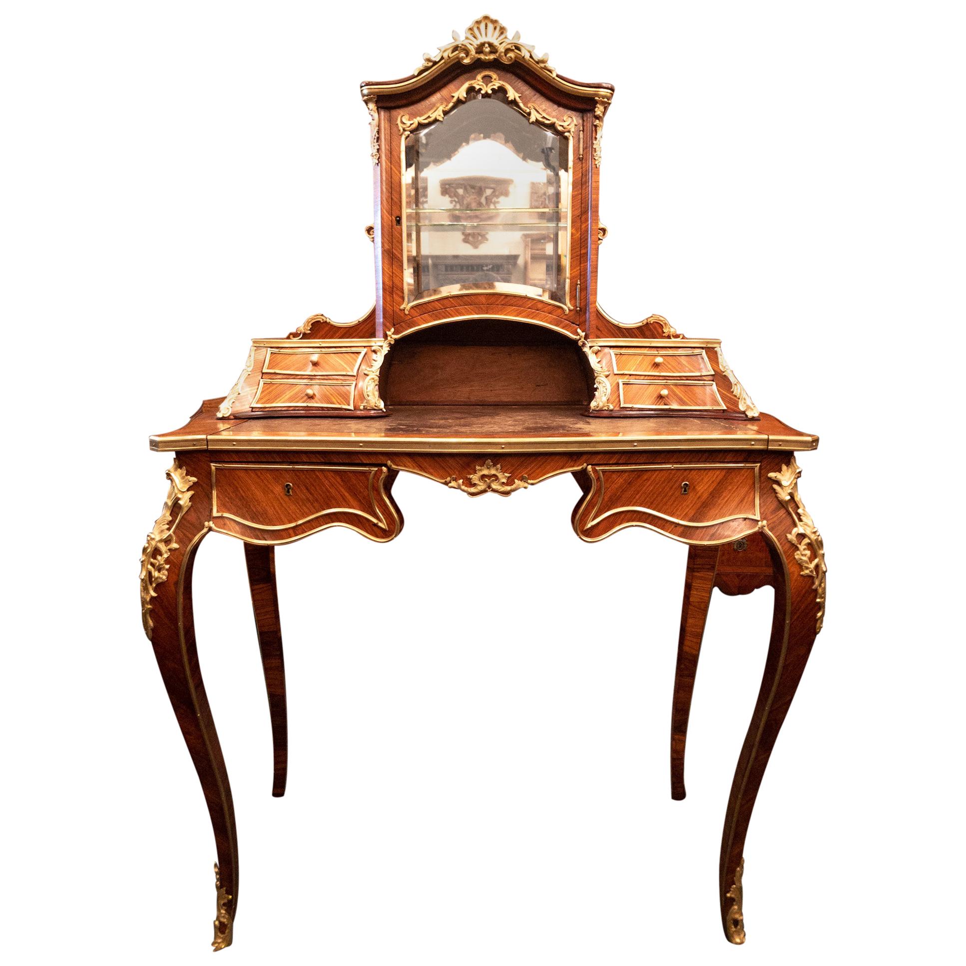 Antique French Rosewood and Gold Bronze Writing Desk, circa 1880-1890