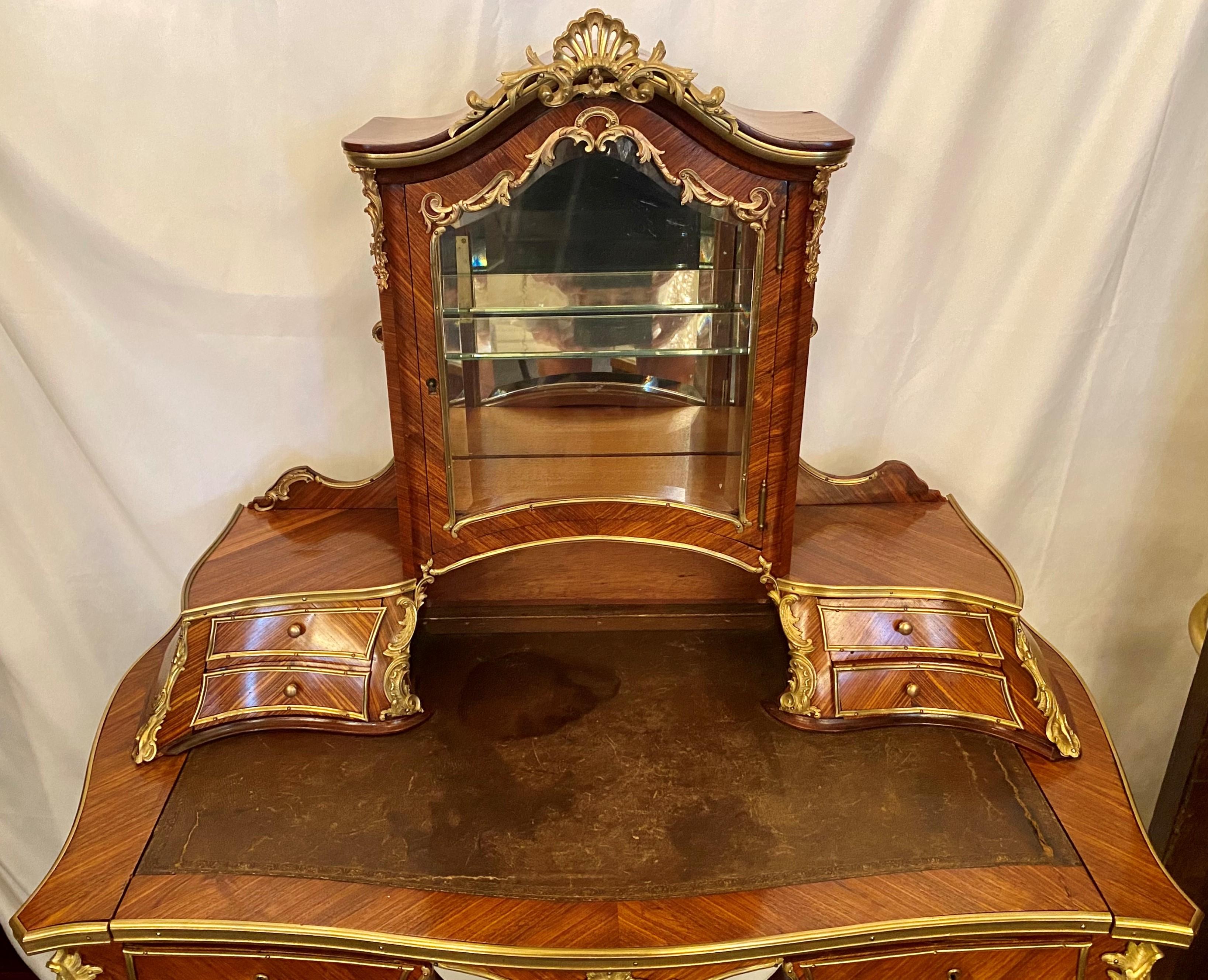 Antique French rosewood and gold bronze writing desk or vanity, circa 1880-1890.
30