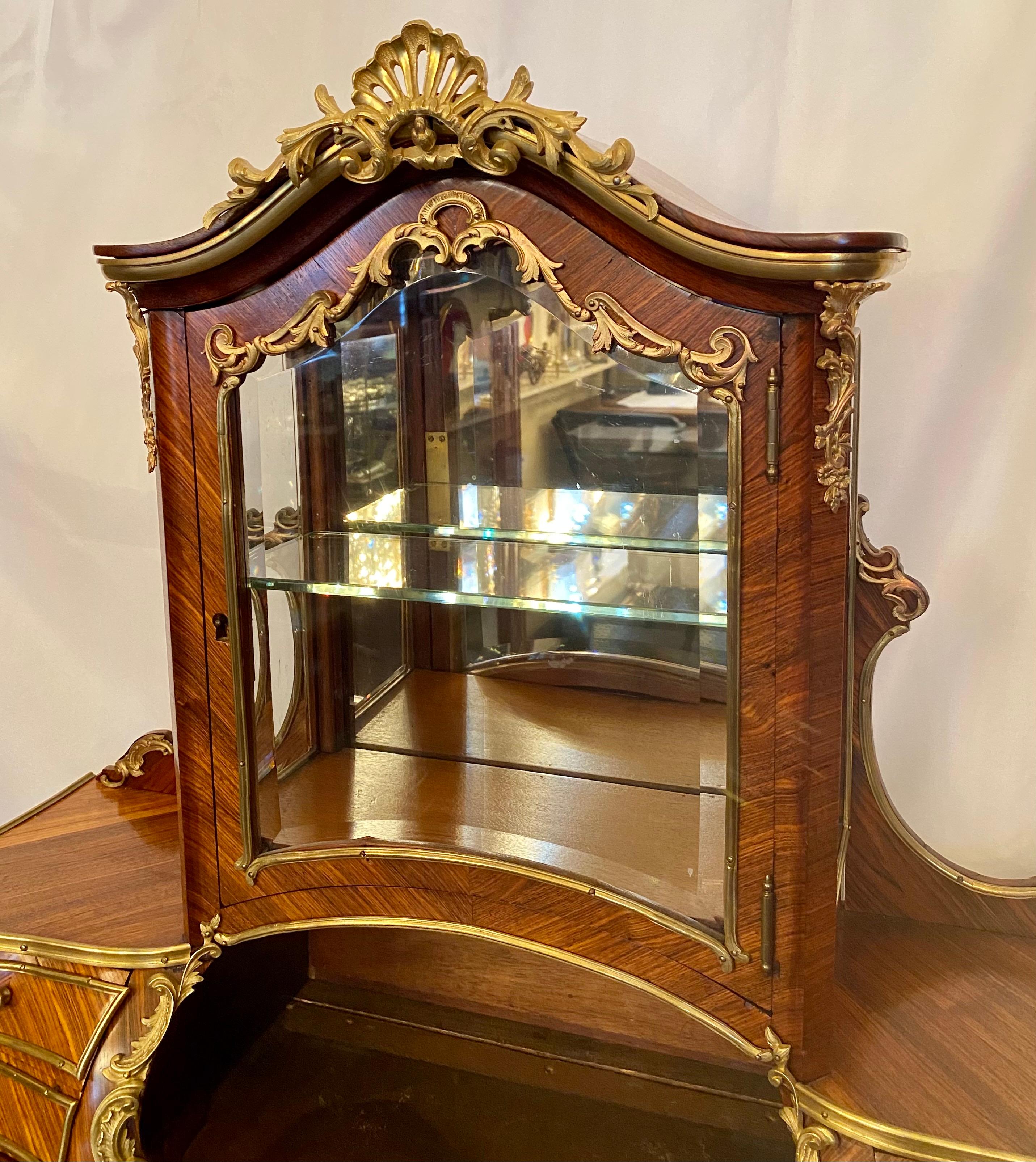 19th Century Antique French Rosewood and Gold Bronze Writing Desk or Vanity, circa 1880-1890 For Sale