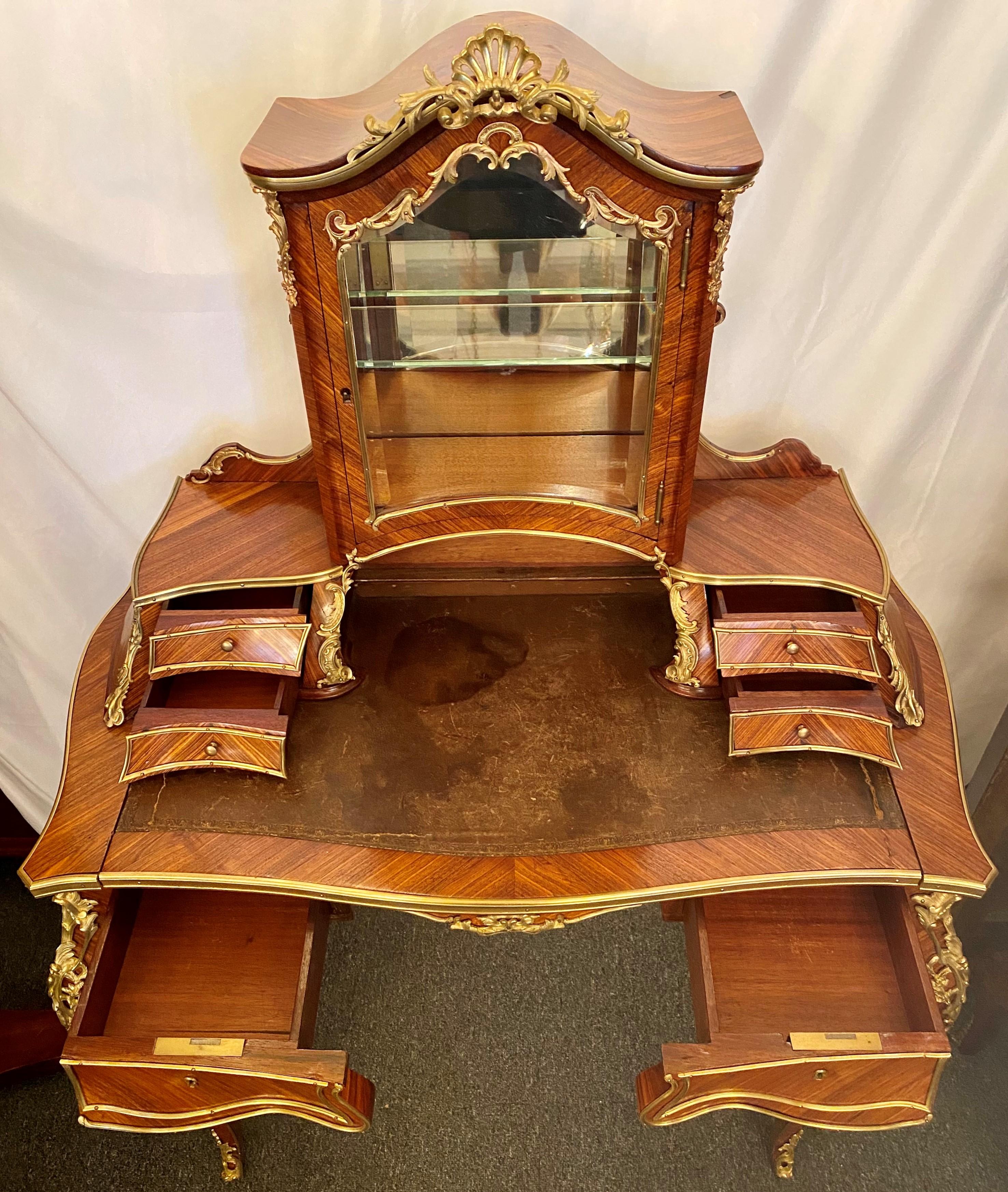 Antique French Rosewood and Gold Bronze Writing Desk or Vanity, circa 1880-1890 For Sale 2