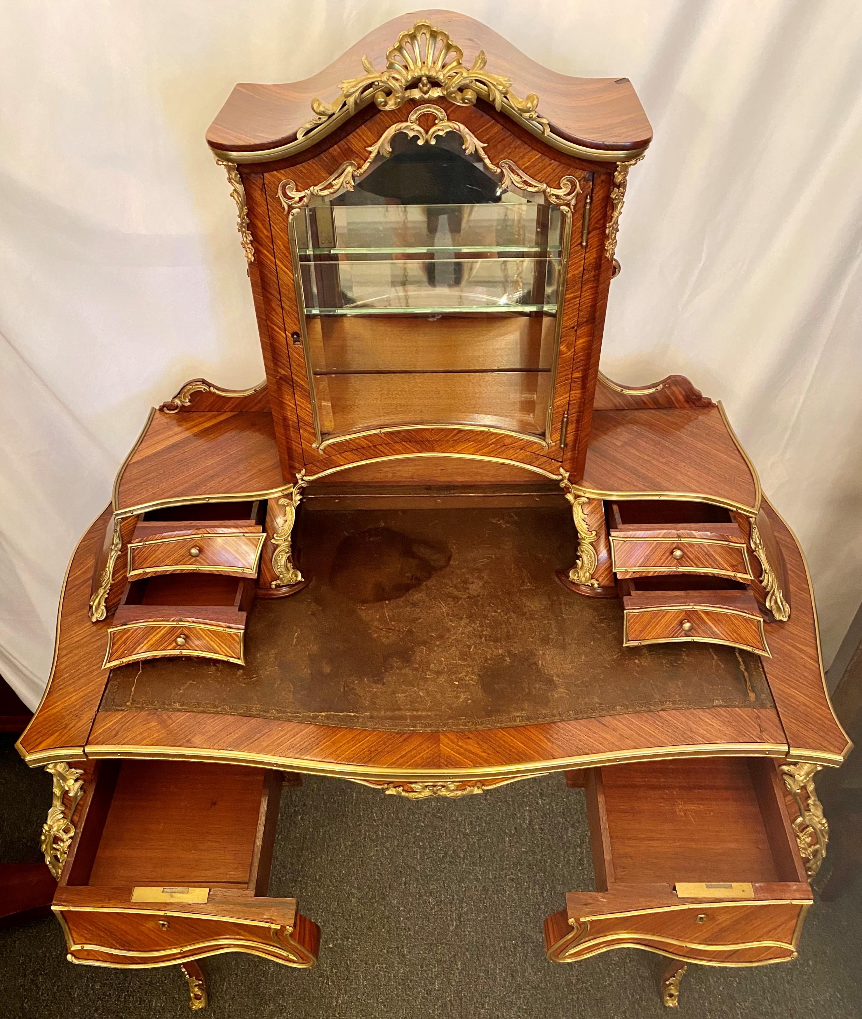 Antique French Rosewood and Gold Bronze Writing Desk or Vanity, circa 1880-1890 In Good Condition For Sale In New Orleans, LA