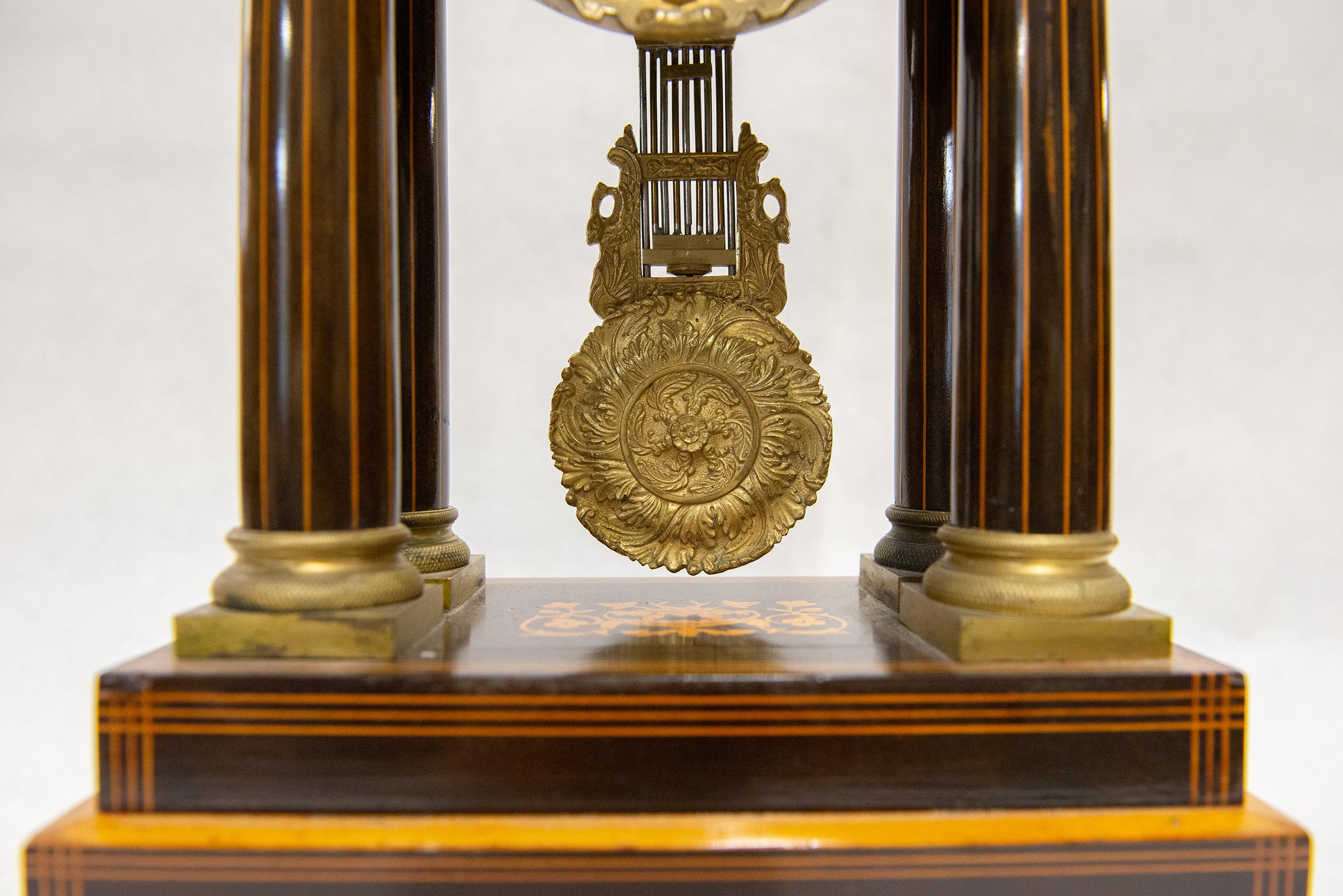 Wood  French Rosewood and Satinwood Portico Clock For Sale