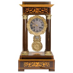 Antique  French Rosewood and Satinwood Portico Clock