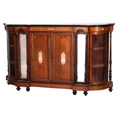 Antique French Rosewood, Burl, Ormolu, & Hand Painted Porcelain Credenza, 19th C