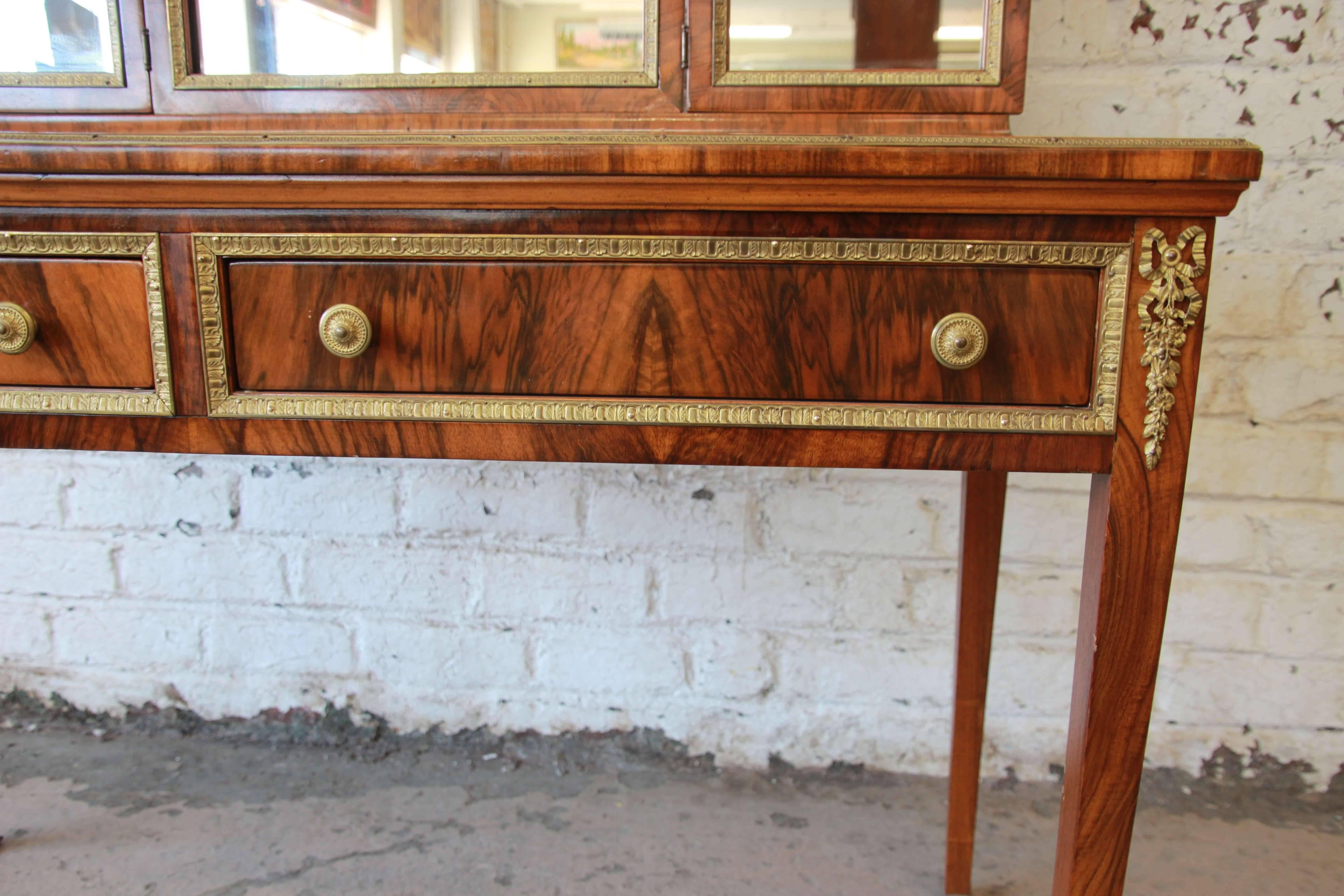 Antique French Rosewood Louis XVI Style Vanity con specchio 2