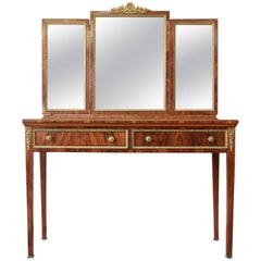 Antique French Rosewood Louis XVI Style Vanity con specchio