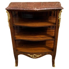 Antique French Rosewood & Marble Brass Ormolu Side Cabinet with Book Shelves (Mobile laterale in ottone e marmo con ripiani per libri)